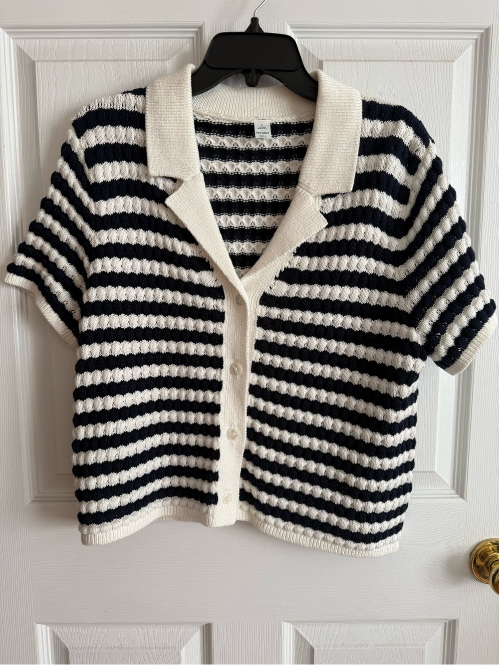 Old Navy Navy & White Short-Sleeve Striped Polo Cardigan